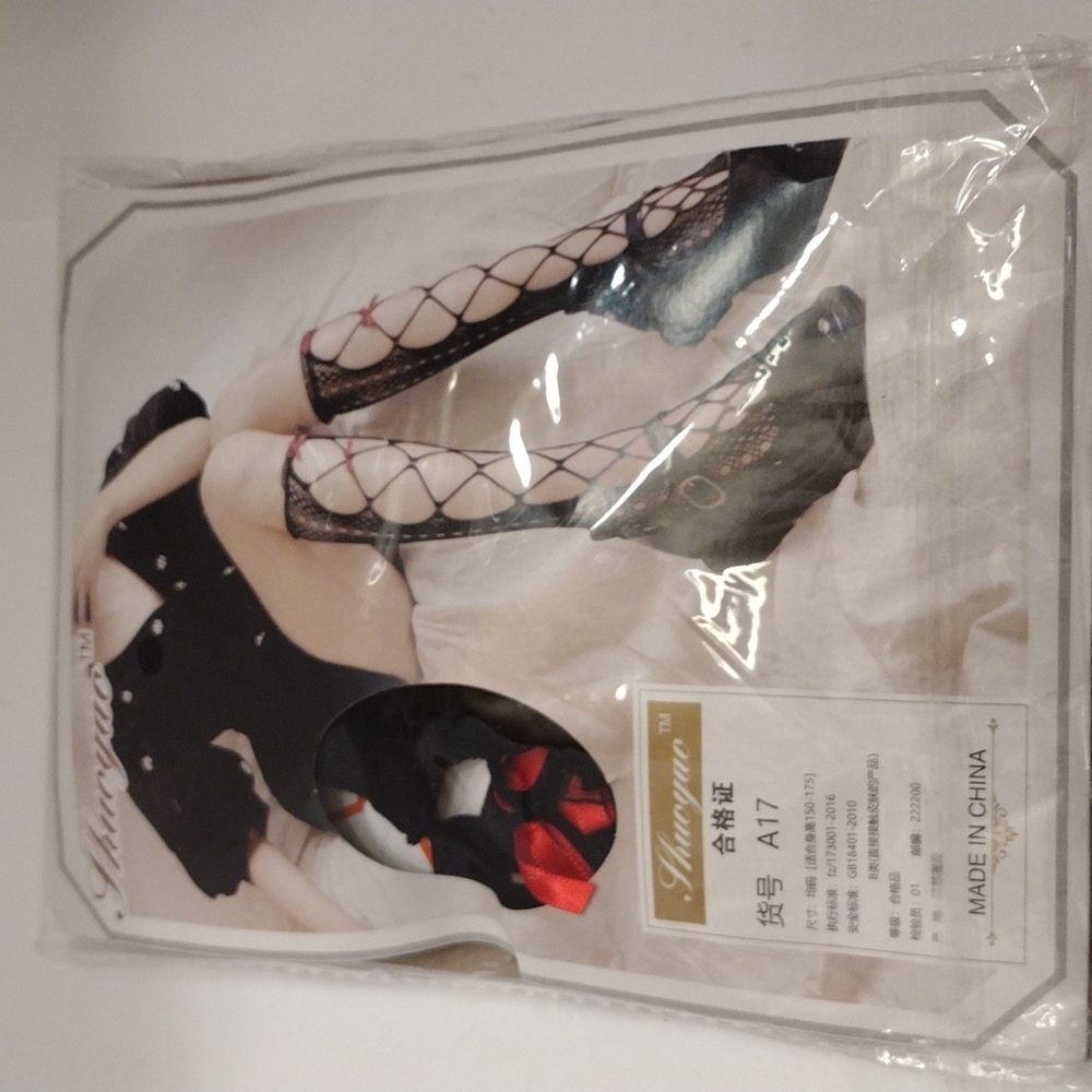 HP!NIP 2 Pack Sexy Gothic Lolita Black Crochet Fishnet Red Bow Knee High Nylons! - Picture 4 of 5
